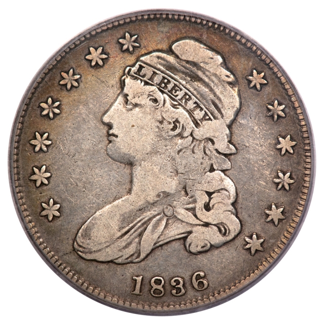 1836 50C Lettered Edge O-101 Double Struck Capped Bust Half Dollar PCGS F12