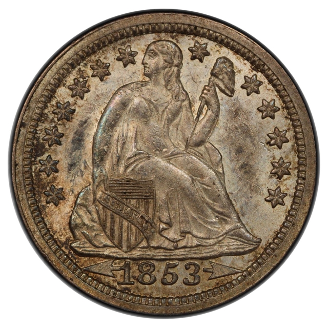1853 10C Arrows Liberty Seated Dime PCGS MS62 (CAC)