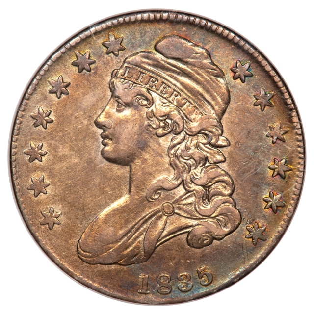 1835 O-105 Capped Bust, Lettered Edge 50C NGC AU53