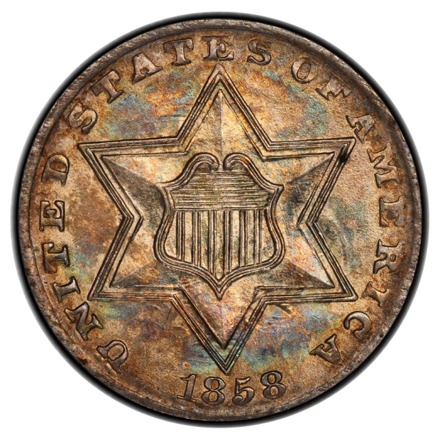 1858 3CS Three Cent Silver PCGS MS64
