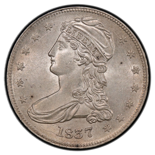 1837 GR-16  AU58 50C Reeded Edge Capped Bust Half Dollar "50 CENTS" on Rev PCGS