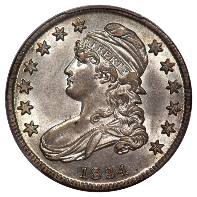 1834 O-109 50C Small Date, Small Letters Capped Bust Half Dollar PCGS AU58