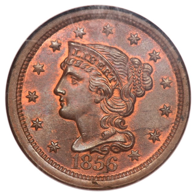 1856 Slanted 5 Large Cent NGC MS65RB