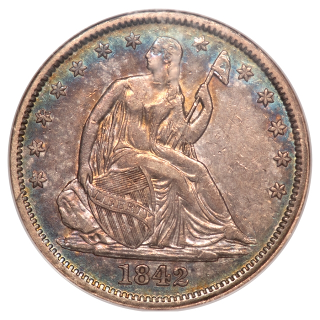 1842 MEDIUM DATE Seated Liberty Half Dollar - No Motto 50C NGC AU53