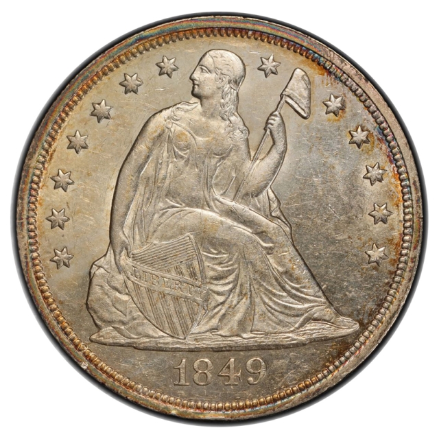 1849 $1 Liberty Seated Dollar PCGS AU58 (CAC)