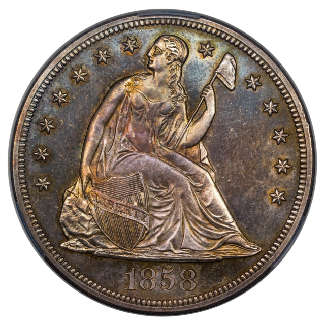 1858 $1 Liberty Seated Dollar CACG PR64