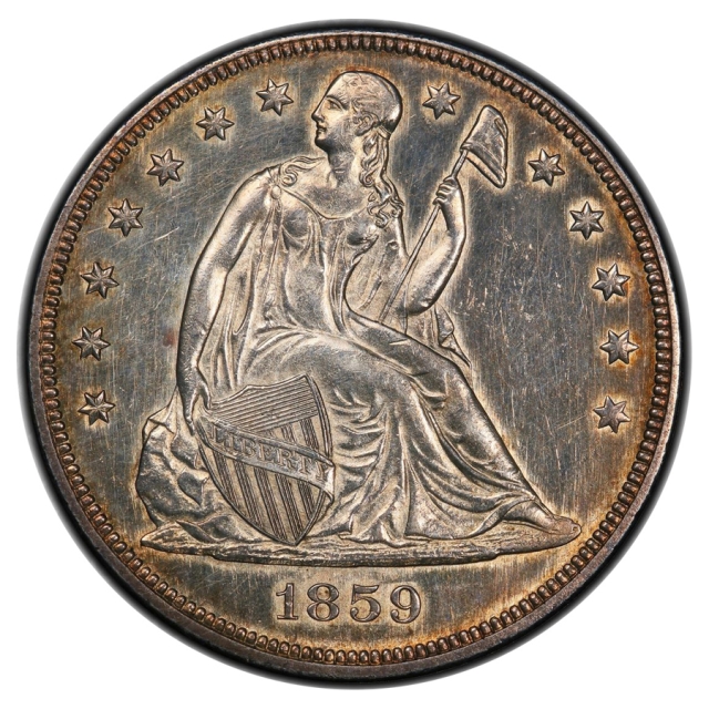 1859 $1 Liberty Seated Dollar PCGS AU58