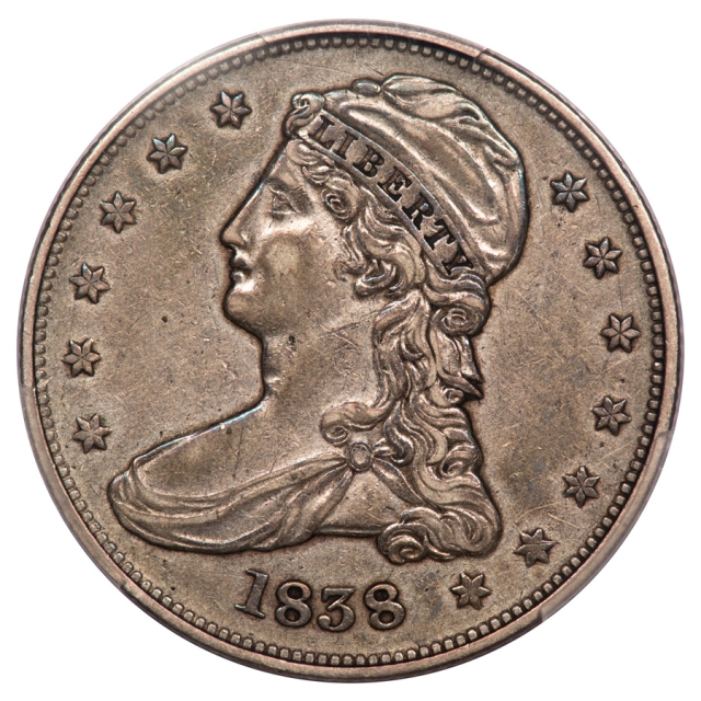 1838 GR4 50C Reeded Edge Capped Bust Half Dollar "HALF DOL." on Rev PCGS XF45