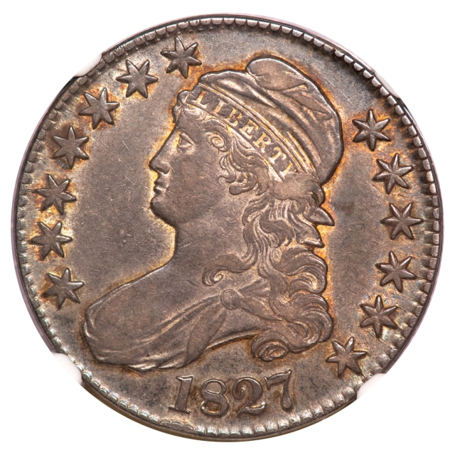 1827 CURLED 2 Capped Bust, Lettered Edge O-146 50C NGC AU50