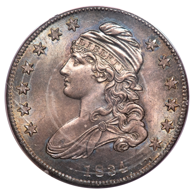 1834 O-121 R3 50C Small Date, Small Letters Capped Bust Half Dollar PCGS RATTLER MS64 (CAC)