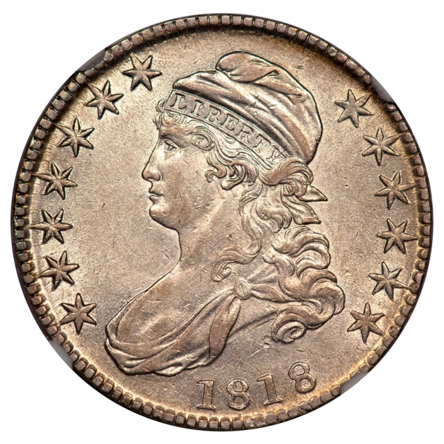 1818 Capped Bust, Lettered Edge O-107 50C NGC AU55