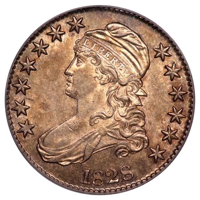 1828 O-117 50C Square 2, Small 8, Large Letters Capped Bust Half Dollar PCGS AU55