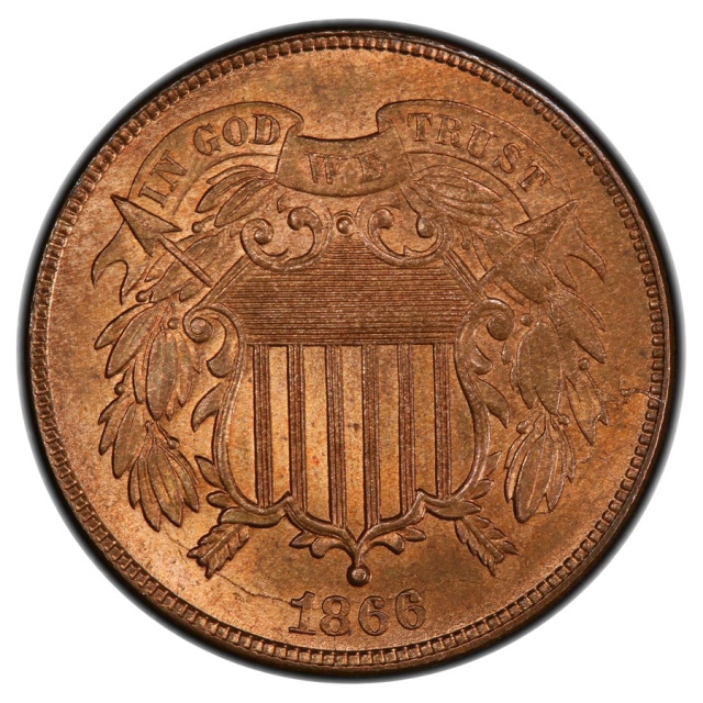 1866 2C Two Cent Piece PCGS MS65RB (CAC)