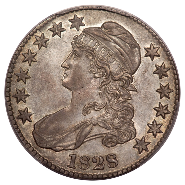 1828 O-122 R3 50C Square 2, Small 8, Large Letters Capped Bust Half Dollar PCGS AU55