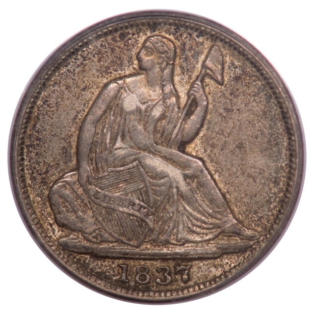 1837 H10C No Stars, Large Date Liberty Seated Half Dime PCGS XF45