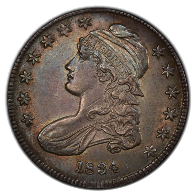 1834 O-113 50C Small Date, Small Letters Capped Bust Half Dollar PCGS AU58