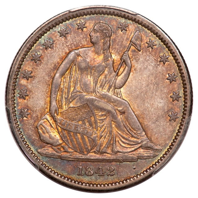 1842 50C Small Date, Rev 1842 Liberty Seated Half Dollar PCGS AU53 (CAC)