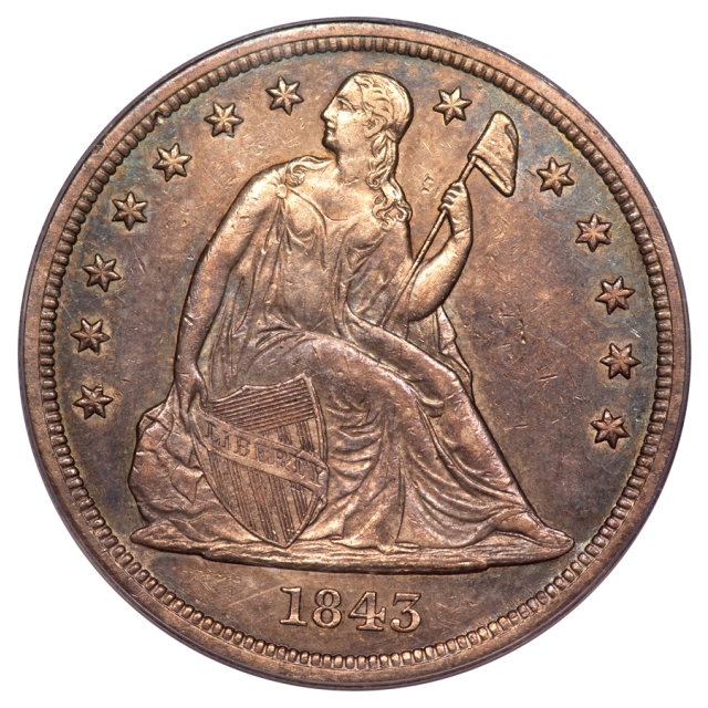 1843 $1 Liberty Seated Dollar PCGS AU50