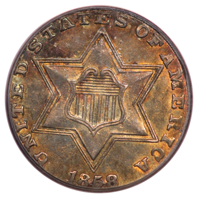 1858 3CS Three Cent Silver PCGS AU58