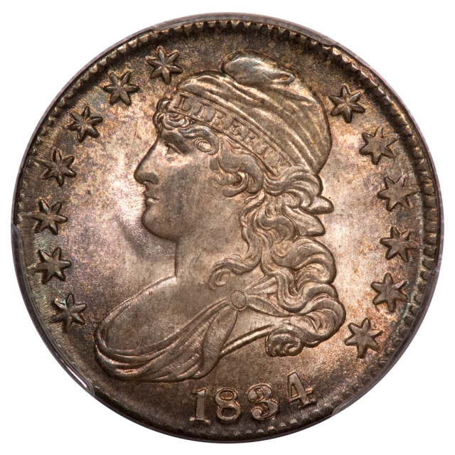 1834 50C Large Date, Large Letters Overton 102 Capped Bust Half Dollar PCGS MS65+ (CAC)