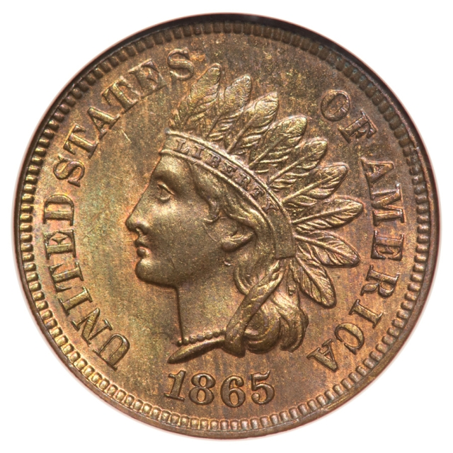 1865 1C Fancy 5 Indian Cent - Type 3 Bronze ANACS ANA MS63RB