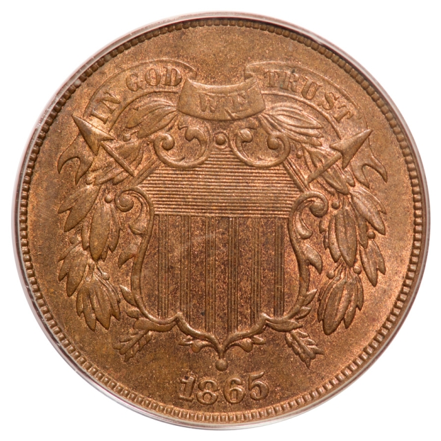 1865 2C Two Cent Piece PCGS OGH MS64RB (CAC)