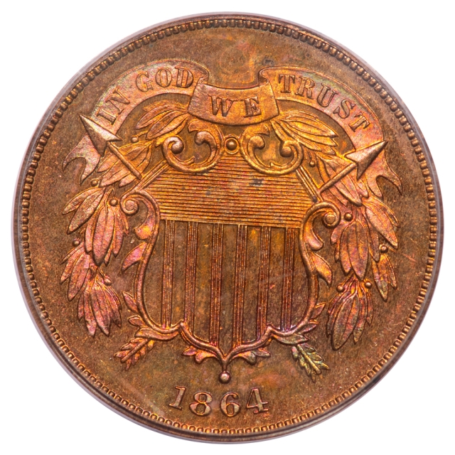 1864 2C Large Motto Two Cent Piece PCGS PR65RB (CAC)