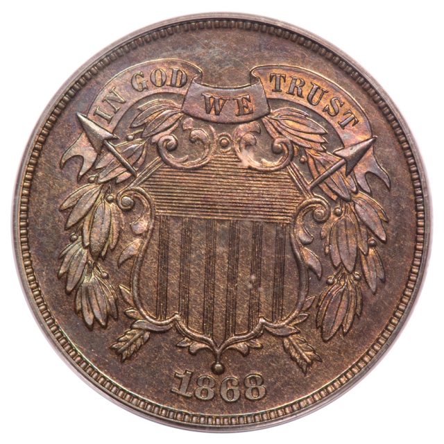 1868 2C Two Cent Piece PCGS OGH PR65RB (CAC)