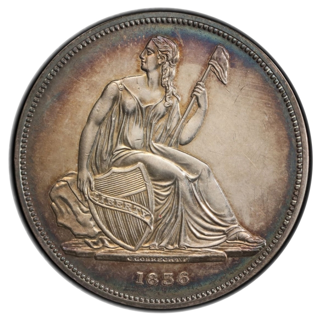 1836 $1 Original - Coin Alignment Liberty Seated Dollar - Type 1 Flying Eagle Reverse With Stars PCGS PR61