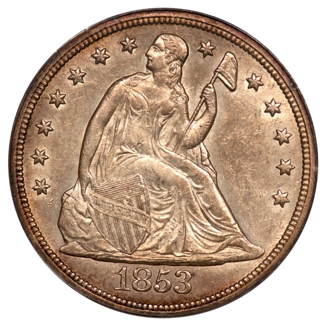 1853 $1 Liberty Seated Dollar PCGS OGH AU55