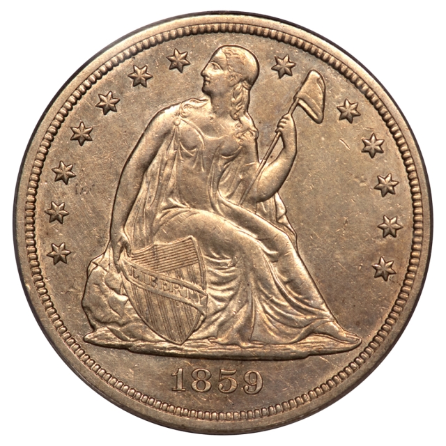 1859-S $1 Liberty Seated Dollar PCGS OGH AU50