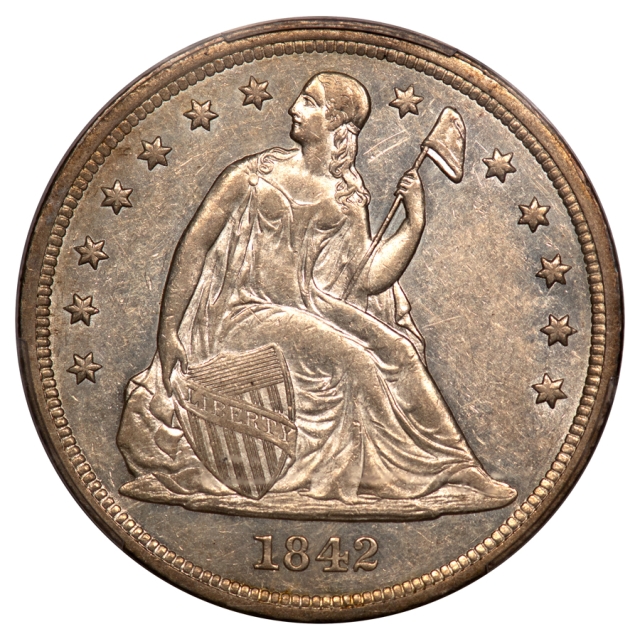 1842 $1 Liberty Seated Dollar PCGS AU55