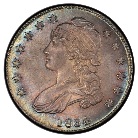 1834 O-111 Childs Head 50C Small Date, Small Letters Capped Bust Half Dollar PCGS MS66 Finest Known
