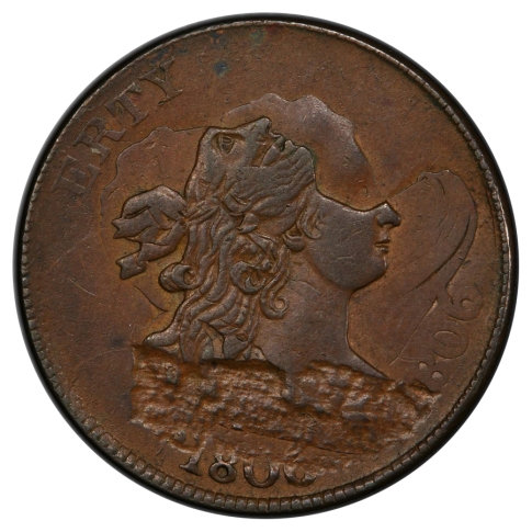 1806 1/2C Large 6, Stems Draped Bust Half Cent PCGS AU58BN